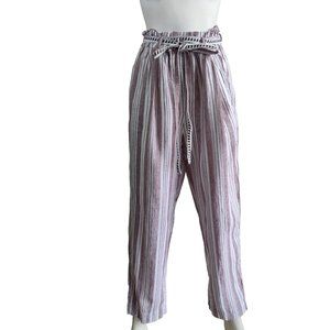 LemLem x H&M Stripe Linen Paperbag Waist High Rise w Belt Lounge Pants Sz L
